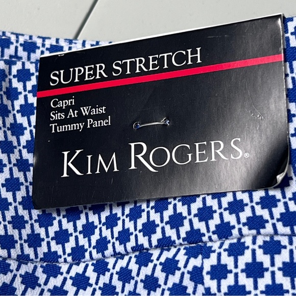 Kim Rogers Blue White Print Super Stretch Capri Pants Tummy Panel Womens Size 12 - Picture 9 of 13